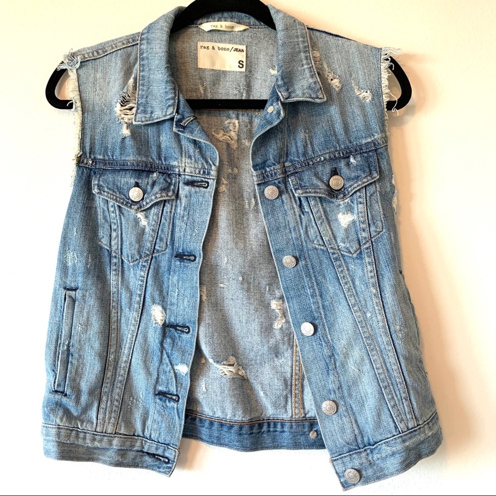 Rag & Bone Distessed Denim Vest Light Wash